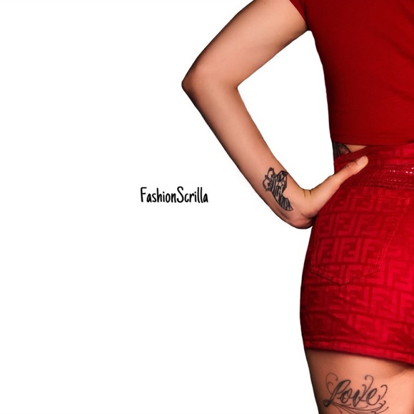 Fendi Red Zucca Monogram Logo High Waist Denim Mini Shorts - Picture 9 of 15